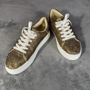 Betsey Johnson Gold Rhinestone Sidny Sneakers Women's 9.5 Bling Dopamine Glam